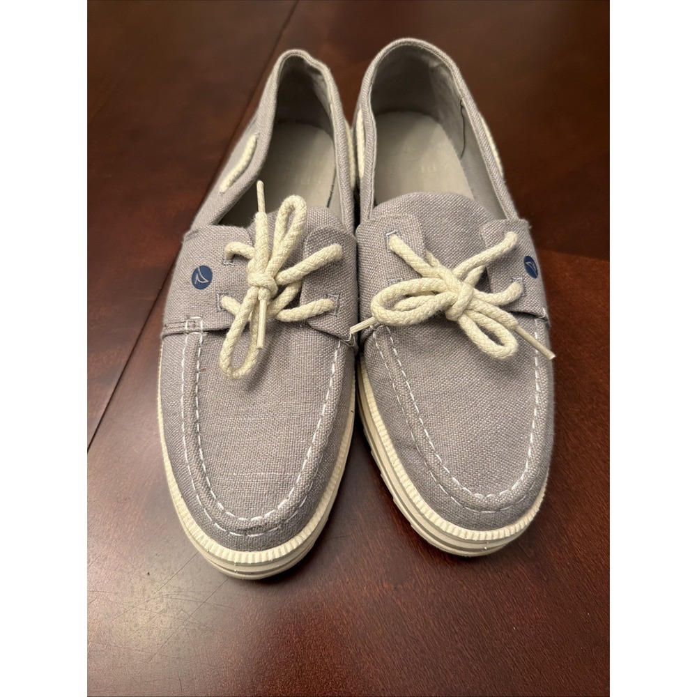 Sperry Plushstep Women's Gray Canvas Lace-Up Boat Shoes Comfort US 7M